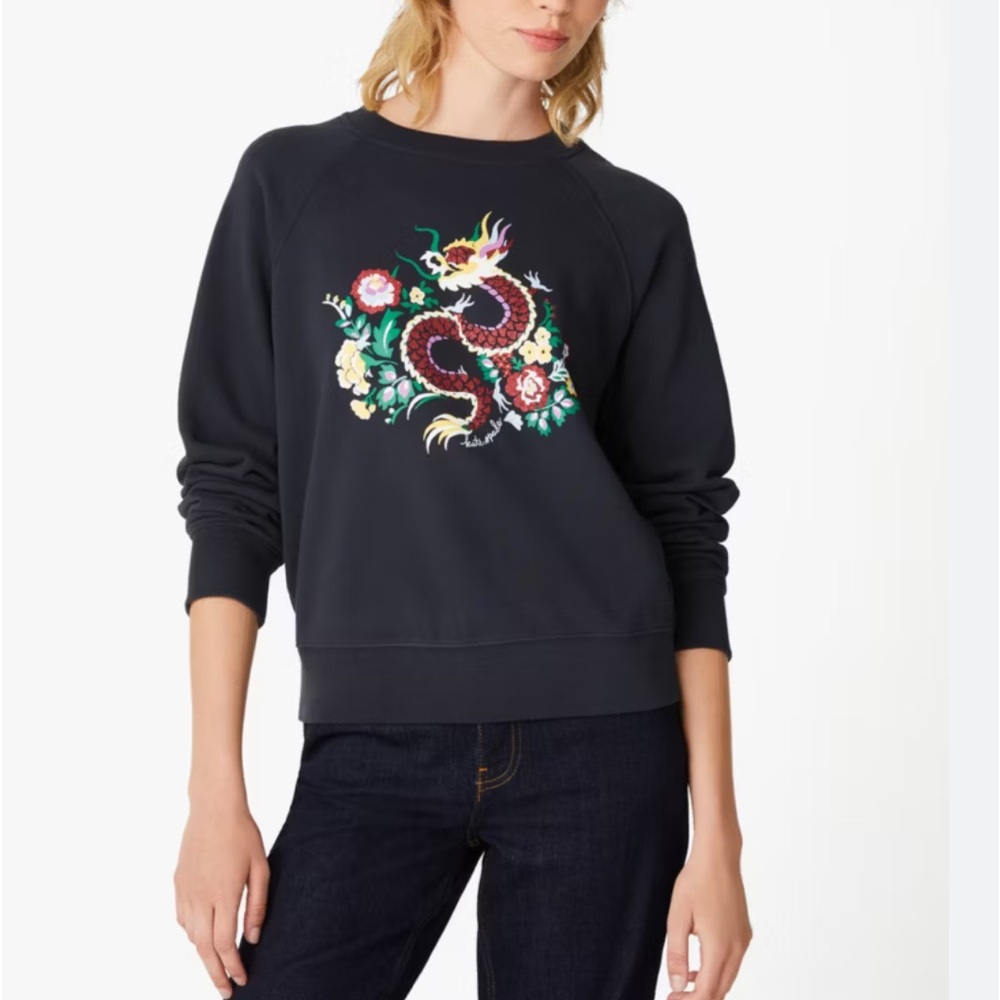 Kate Spade Dragon Floral Black Sweatshirt. Women's Size: L.